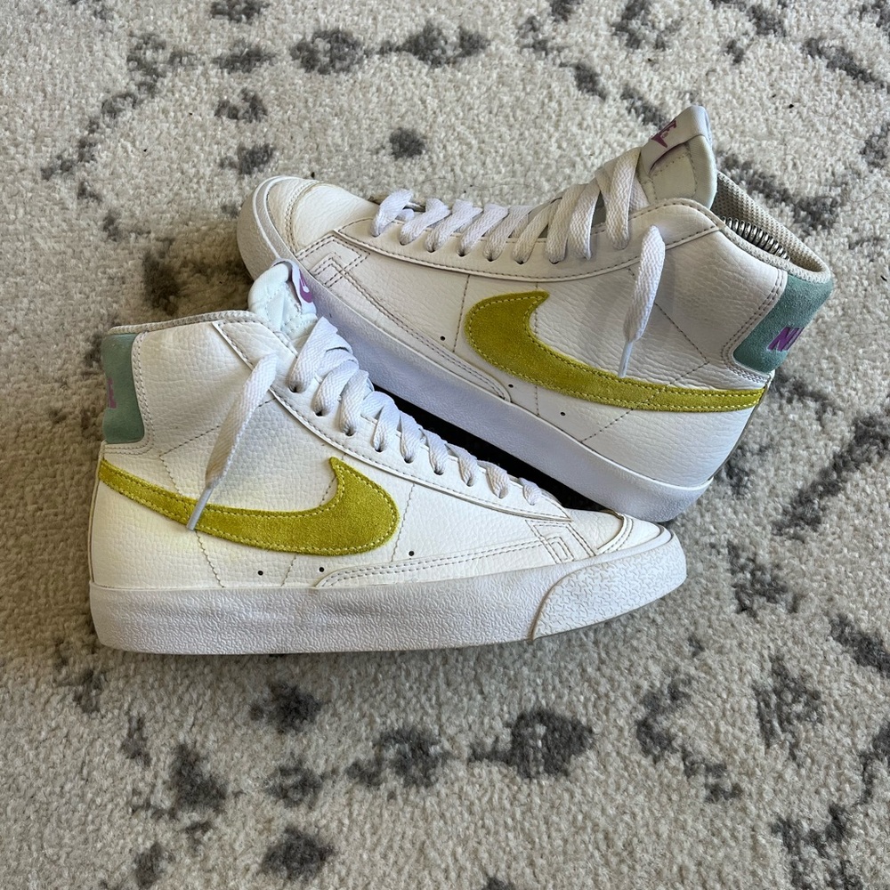 nike blazer mid white light zitron’s (kids 4.5 womens 6)